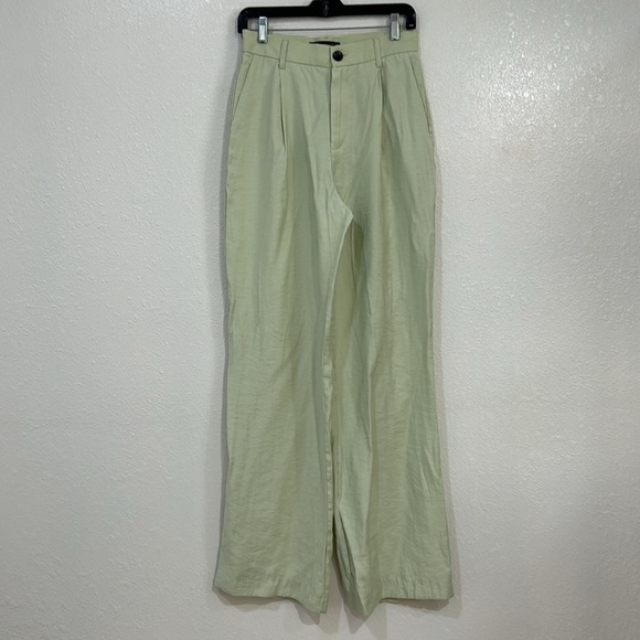 ZARA WOMENS TROUSERS PANTS HIGH RISE CELERY WIDE LEG Sz SMALL - Picture 2 of 10